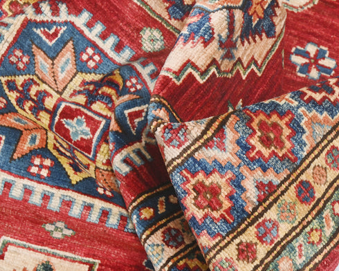 13 Feet Red Kazak Afghan Hand Knotted Wool Runner Rug